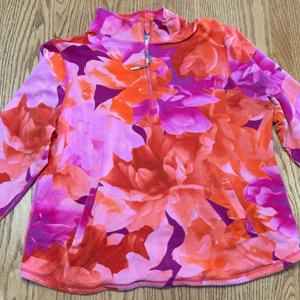 TALBOTS Floral Half-Zip Pullover in Pink & Orange
